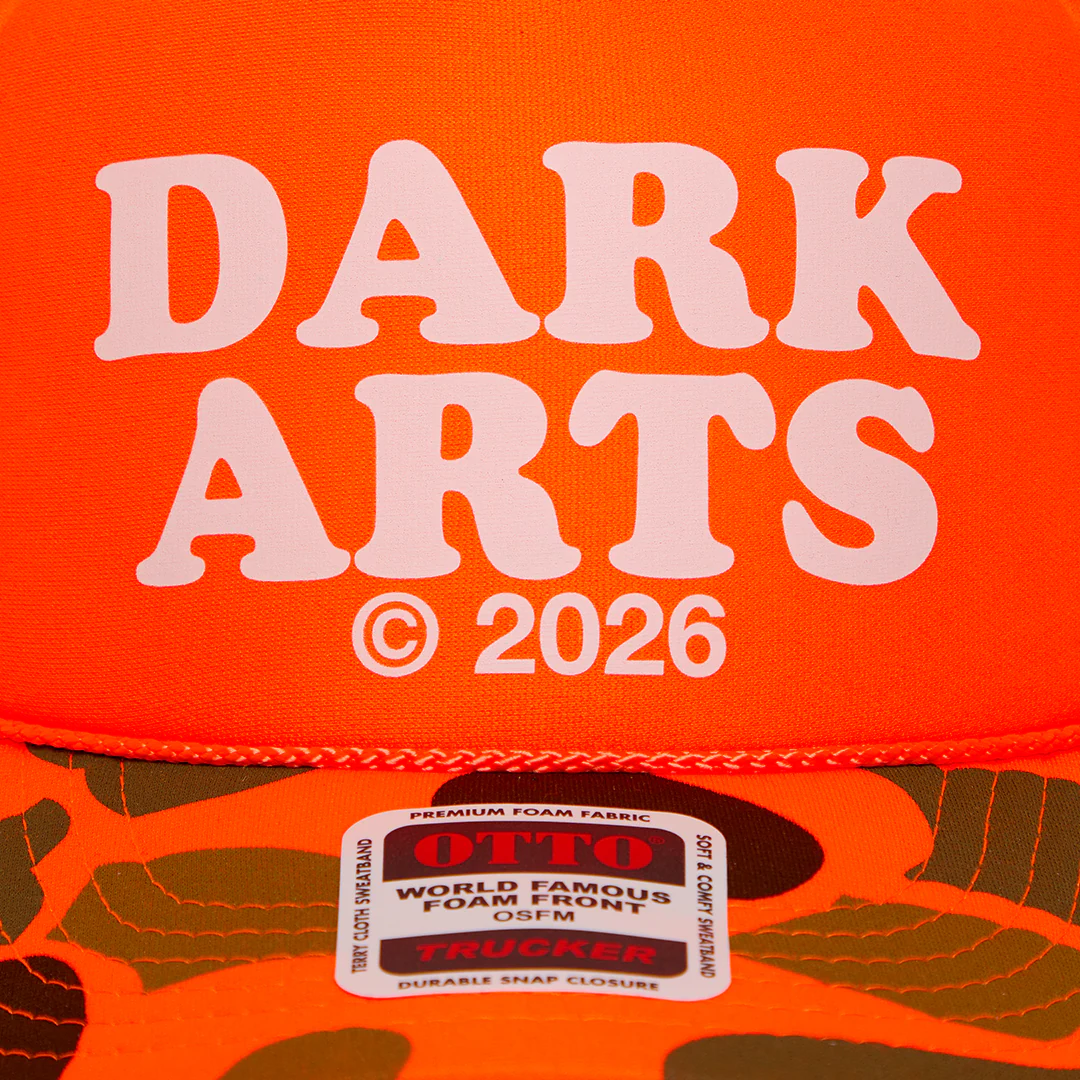 DARK ARTS TRUCKER CAP - Orange / Camo - Image 2